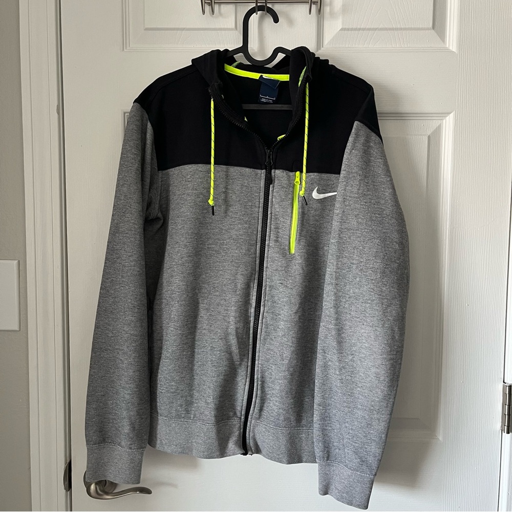 EUC Men's Nike Zip Up Hoodie size Large in Black, Gray, & Neon Green